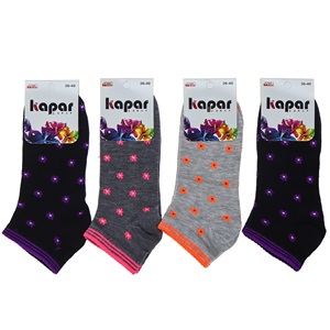 Kapar 0011 Bayan Likralı Penye Patik Çorap - Karışık Renk Desenli
