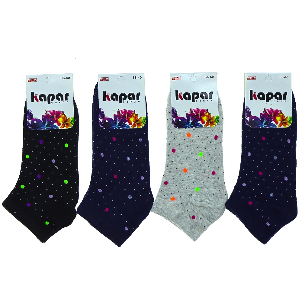 Kapar 0011 Bayan Likralı Penye Patik Çorap - Karışık Renk Desenli