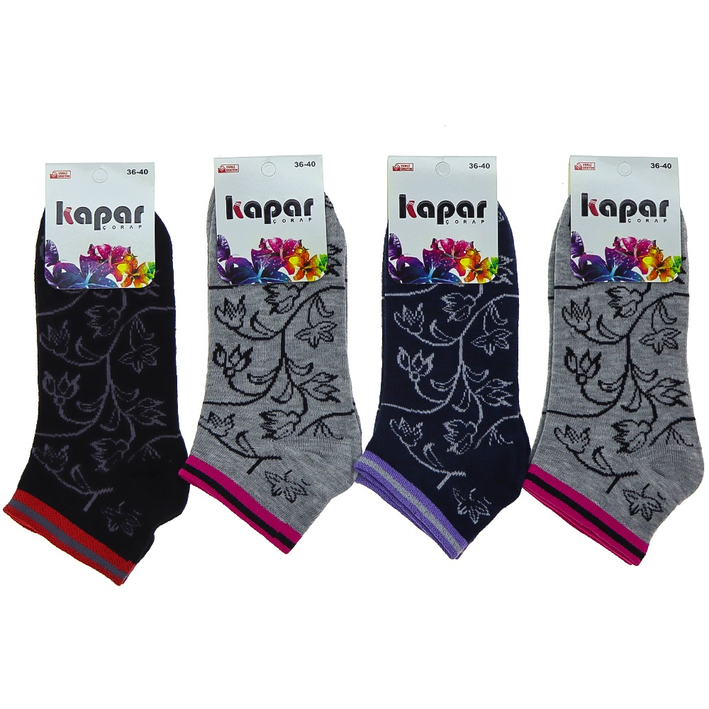 Kapar 0011 Bayan Likralı Penye Patik Çorap - Karışık Renk Desenli