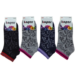 Kapar 0011 Bayan Likralı Penye Patik Çorap - Karışık Renk Desenli