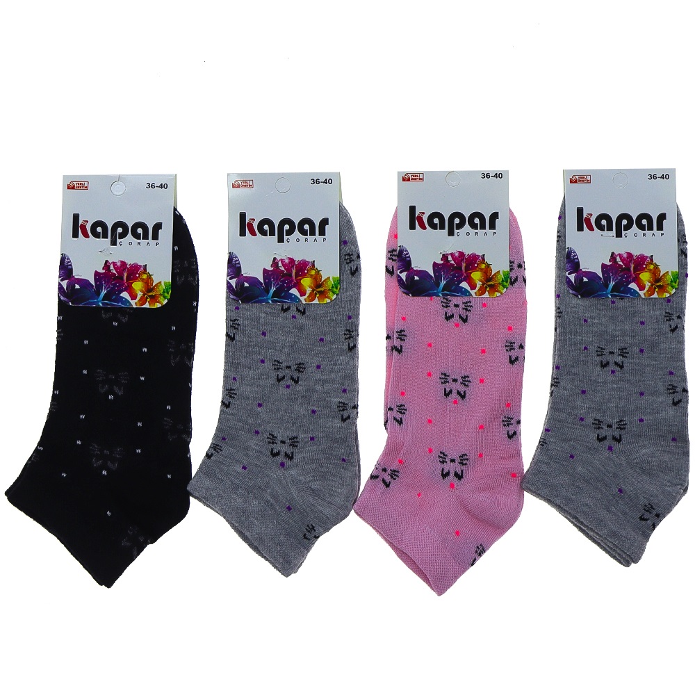 Kapar 0011 Bayan Likralı Penye Patik Çorap - Karışık Renk Desenli