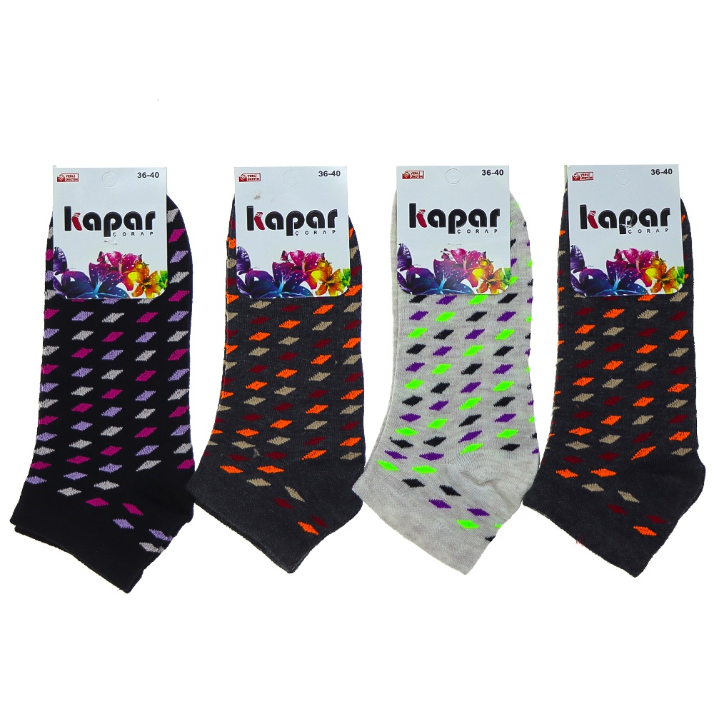 Kapar 0011 Bayan Likralı Penye Patik Çorap - Karışık Renk Desenli