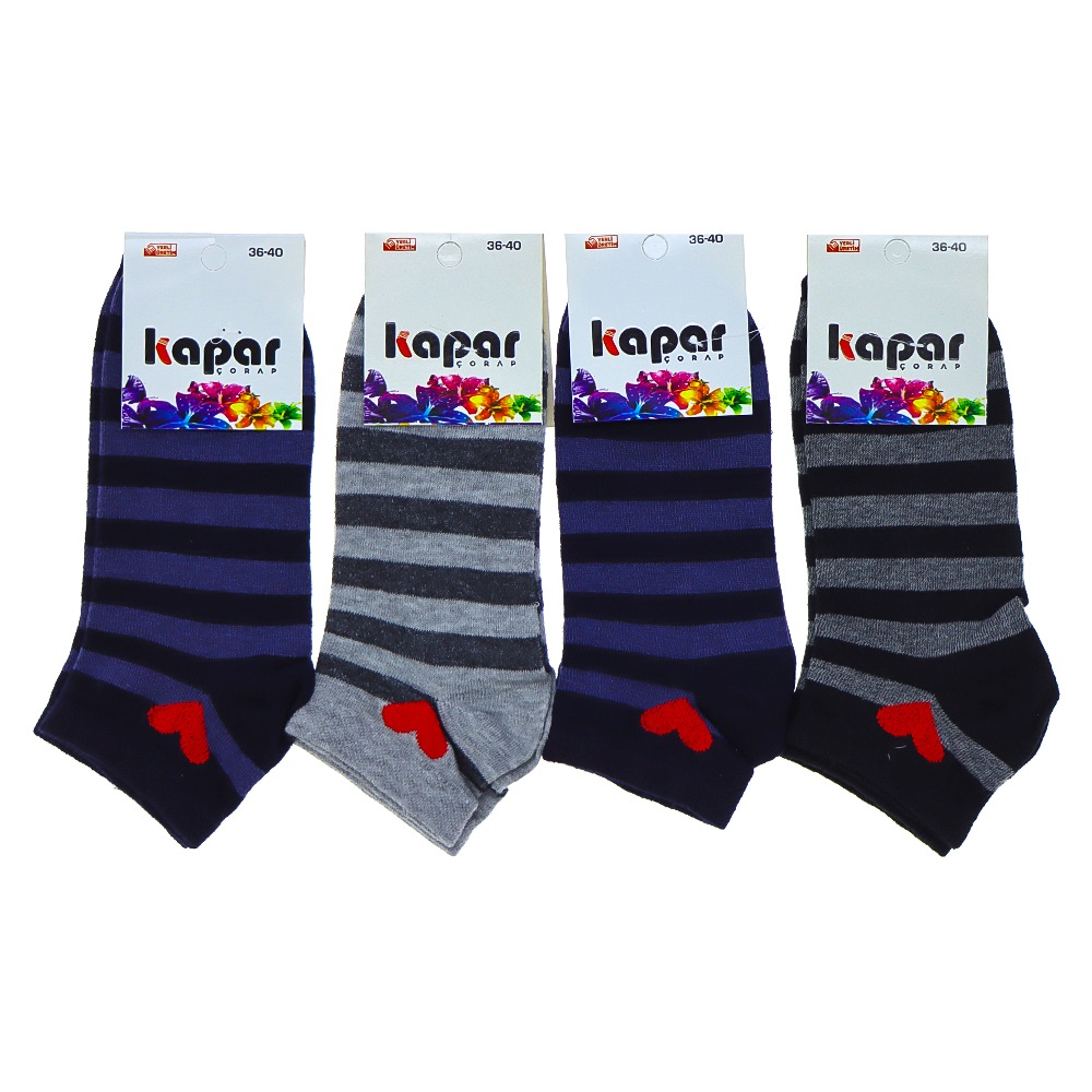 Kapar 0011 Bayan Likralı Penye Patik Çorap - Karışık Renk Desenli