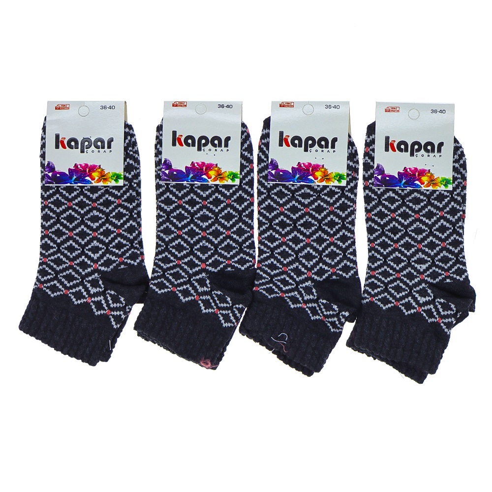 Kapar 0011 Bayan Likralı Penye Patik Çorap - Karışık Renk Desenli