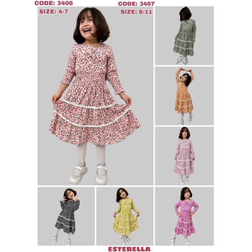 Esterella 3406 Kız Çocuk Gipeli Uzun Kol Elbise 4-7 Yaş - Sarı - 4-7 YAŞ