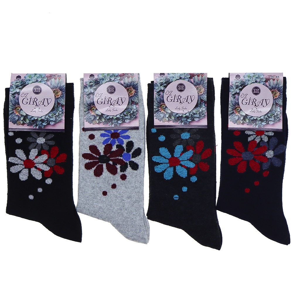 Öz Giray Bayan Desenli Likralı Mevsimlik Soket Çorap - Karışık Renk