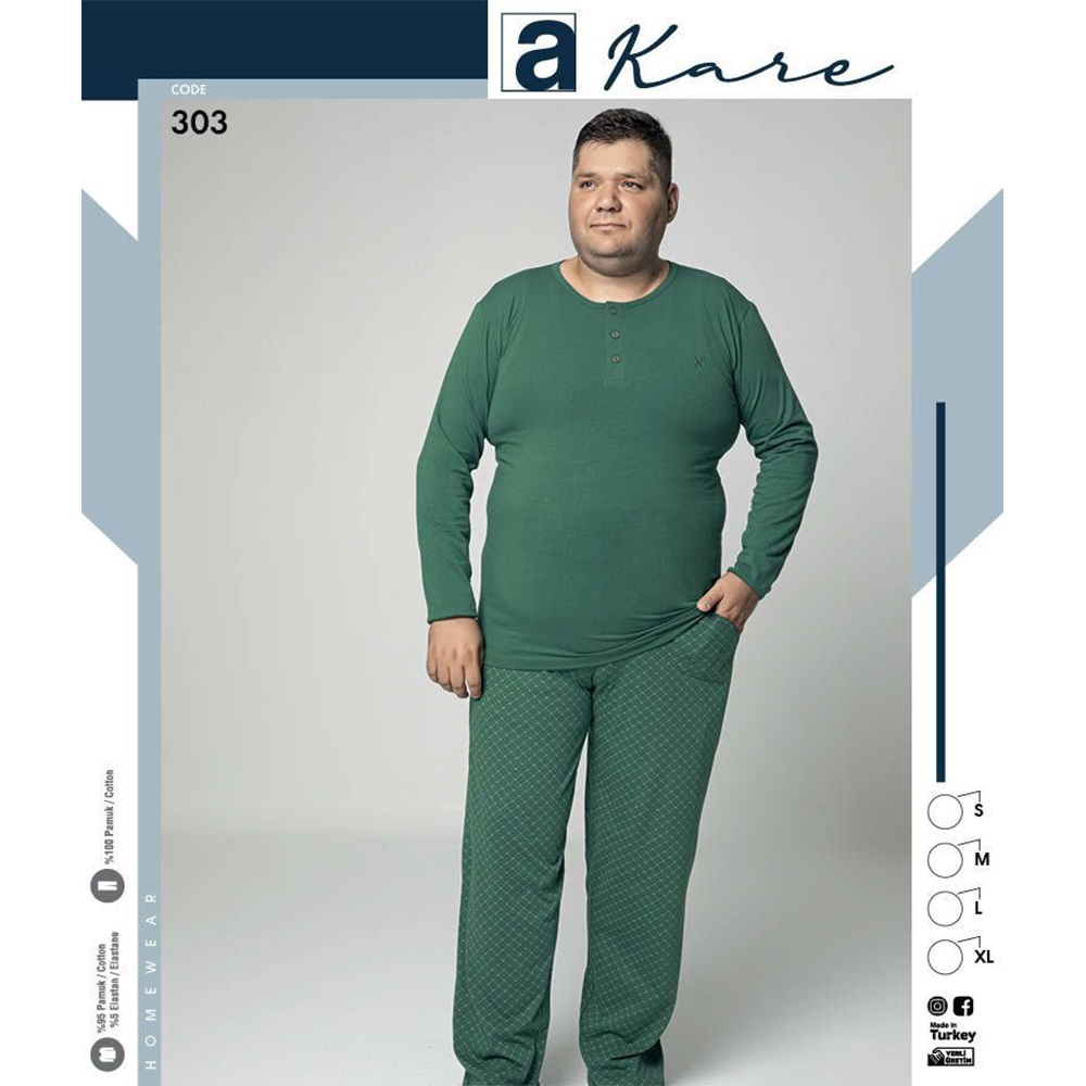 Akare 303 Erkek Battal Uzun Kol Pijama Takımı 2XL-4XL