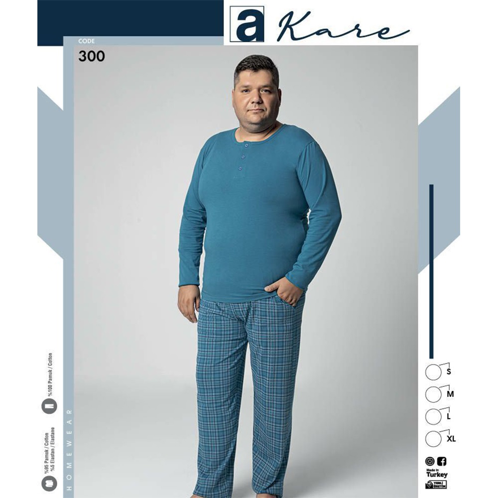 Akare 300 Erkek Battal Uzun Kol Pijama Takımı 2XL-4XL