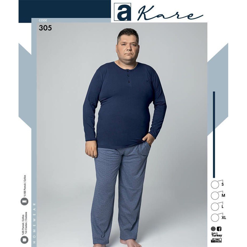 Akare 305 Erkek Battal Uzun Kol Pijama Takımı 2XL-4XL
