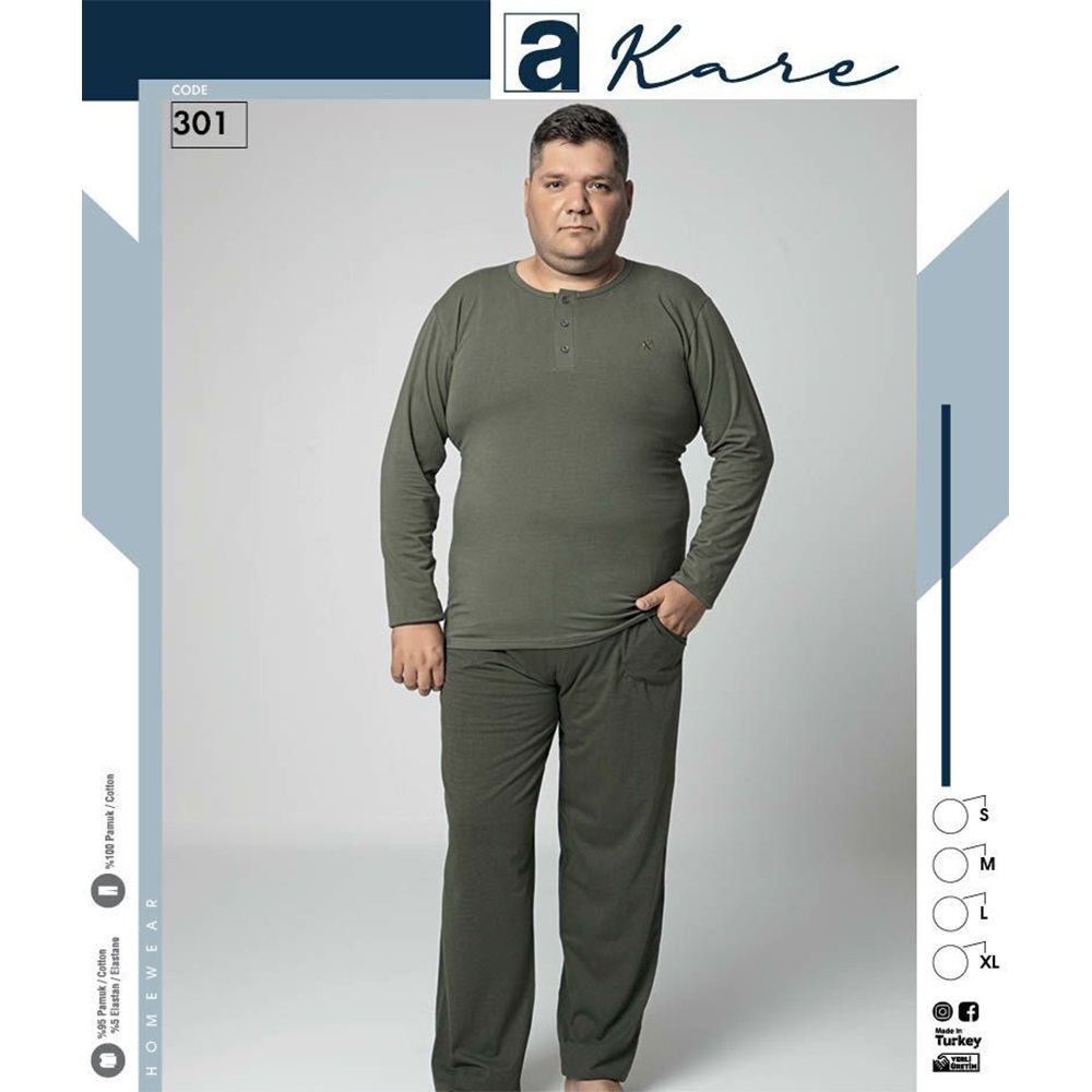 Akare 301 Erkek Battal Uzun Kol Pijama Takımı 2XL-4XL