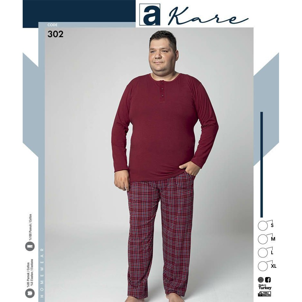 Akare 302 Erkek Battal Uzun Kol Pijama Takımı 2XL-4XL