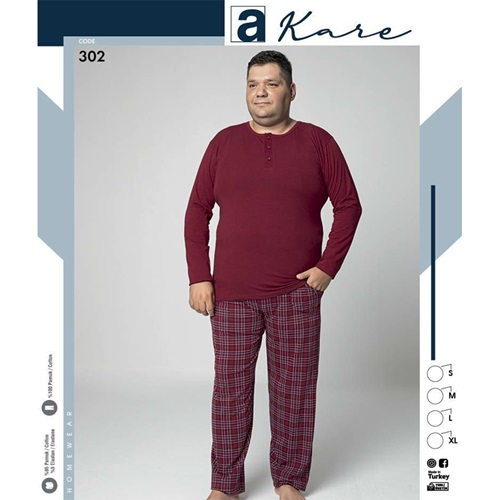 Akare 302 Erkek Battal Uzun Kol Pijama Takımı 2XL-4XL