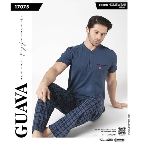 Guava 17075 Erkek Exxen Patlı Kısa Kol Pijama Takımı M-XL
