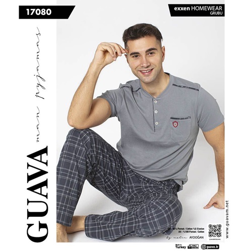 Guava 17080 Erkek Exxen Patlı Kısa Kol Pijama Takımı M-XL