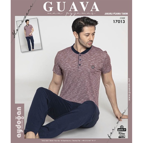 Guava 17013 Erkek Jakarlı Kısa Kol Pijama Takımı M-XL