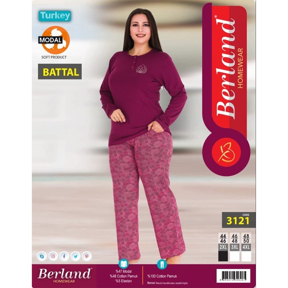 Berland 3121 Bayan Battal Modal U.Kol Pijama Takımı