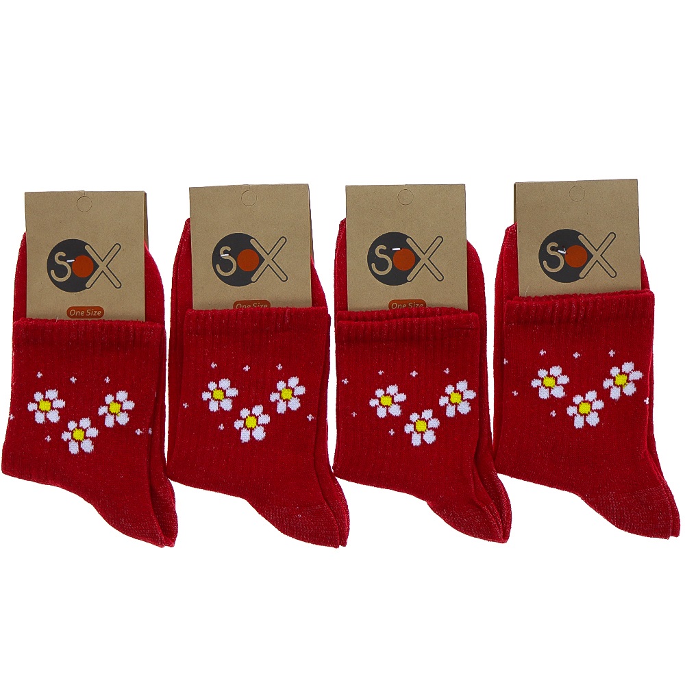 Sox Bayan Desenli Likralı Kolej Çorap - Beyaz