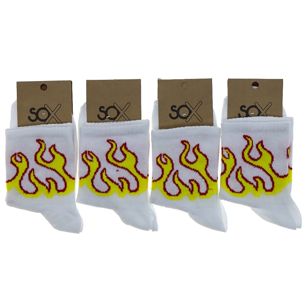 Sox Bayan Desenli Likralı Kolej Çorap - Beyaz