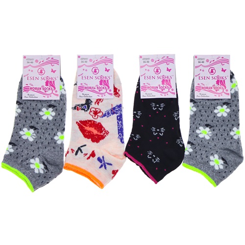 Esen Bayan Bilgisayarlı Desenli Likralı Patik Çorap