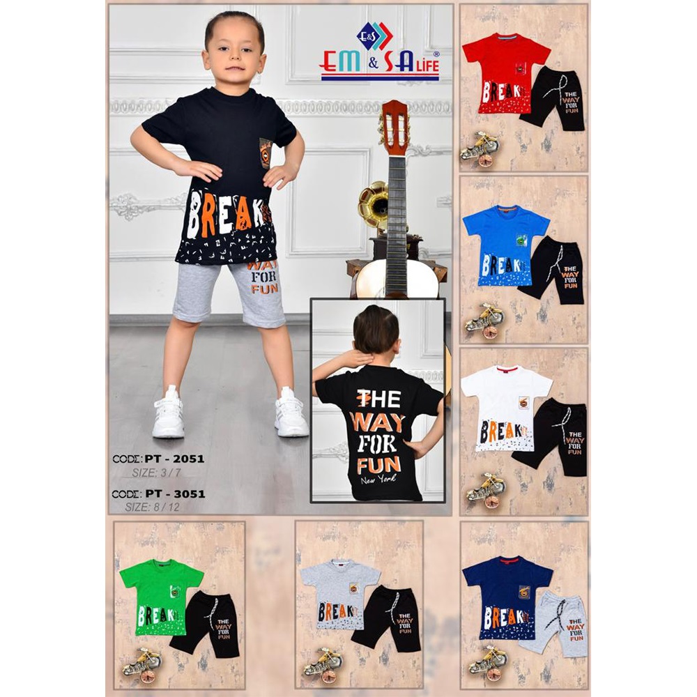 Em&sa PT-2051 Erkek Çocuk Sıfır Yaka Break Bas 2 Li Alt 2 İp Takım 3-7 Yaş - Beyaz - 3-7 YAŞ