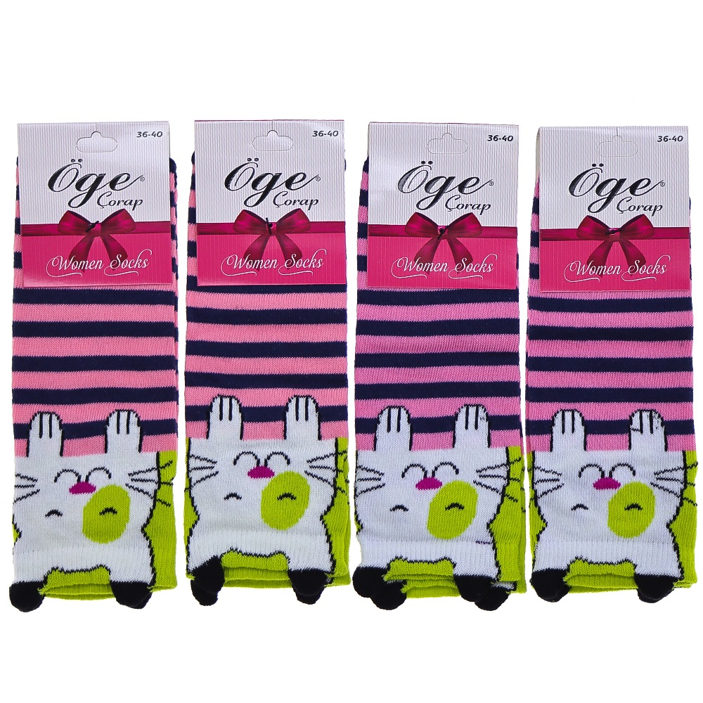 Öge Bayan Likralı 3 Boyutlu Desenli Mevsimlik Patik Çorap