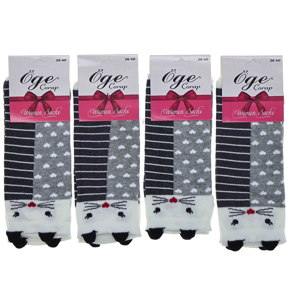 Öge Bayan Likralı 3 Boyutlu Desenli Mevsimlik Patik Çorap