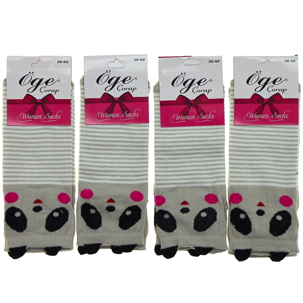 Öge Bayan Likralı 3 Boyutlu Desenli Mevsimlik Patik Çorap