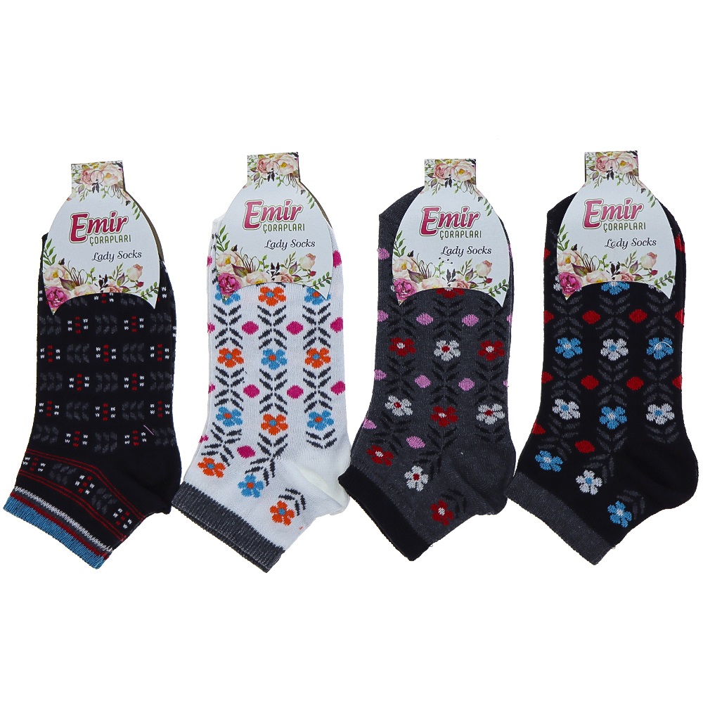 Emir 9552 Bayan Likralı Desenli Mevsimlik Patik Çorap- Karışık Renk