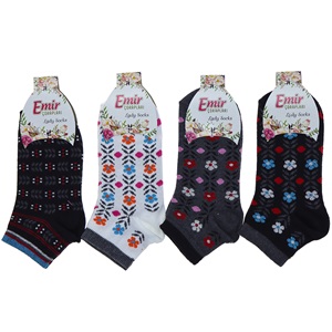 Emir 9552 Bayan Likralı Desenli Mevsimlik Patik Çorap- Karışık Renk