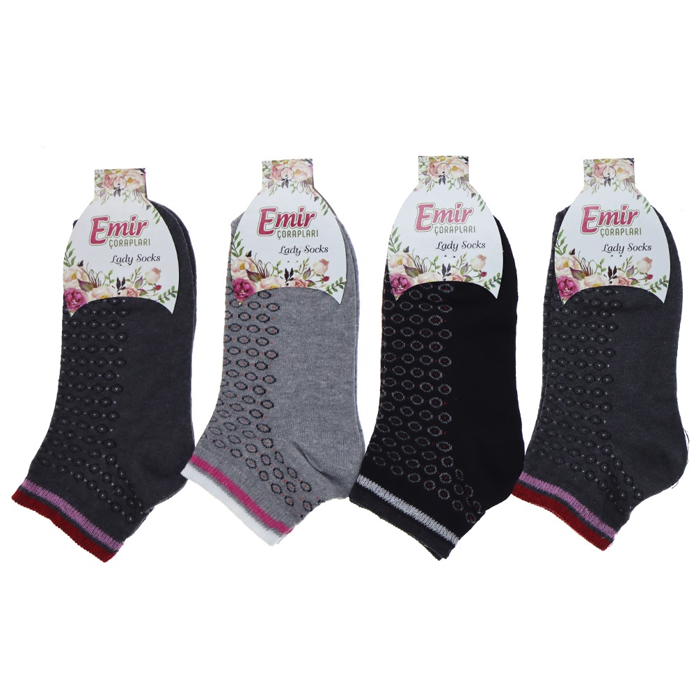 Emir 9552 Bayan Likralı Desenli Mevsimlik Patik Çorap- Karışık Renk