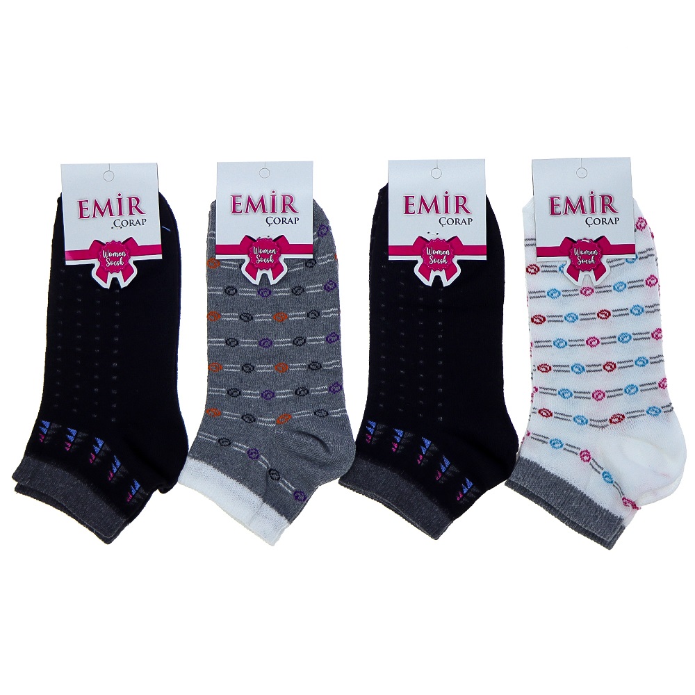 Emir 9552 Bayan Likralı Desenli Mevsimlik Patik Çorap- Karışık Renk