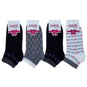 Emir 9552 Bayan Likralı Desenli Mevsimlik Patik Çorap- Karışık Renk