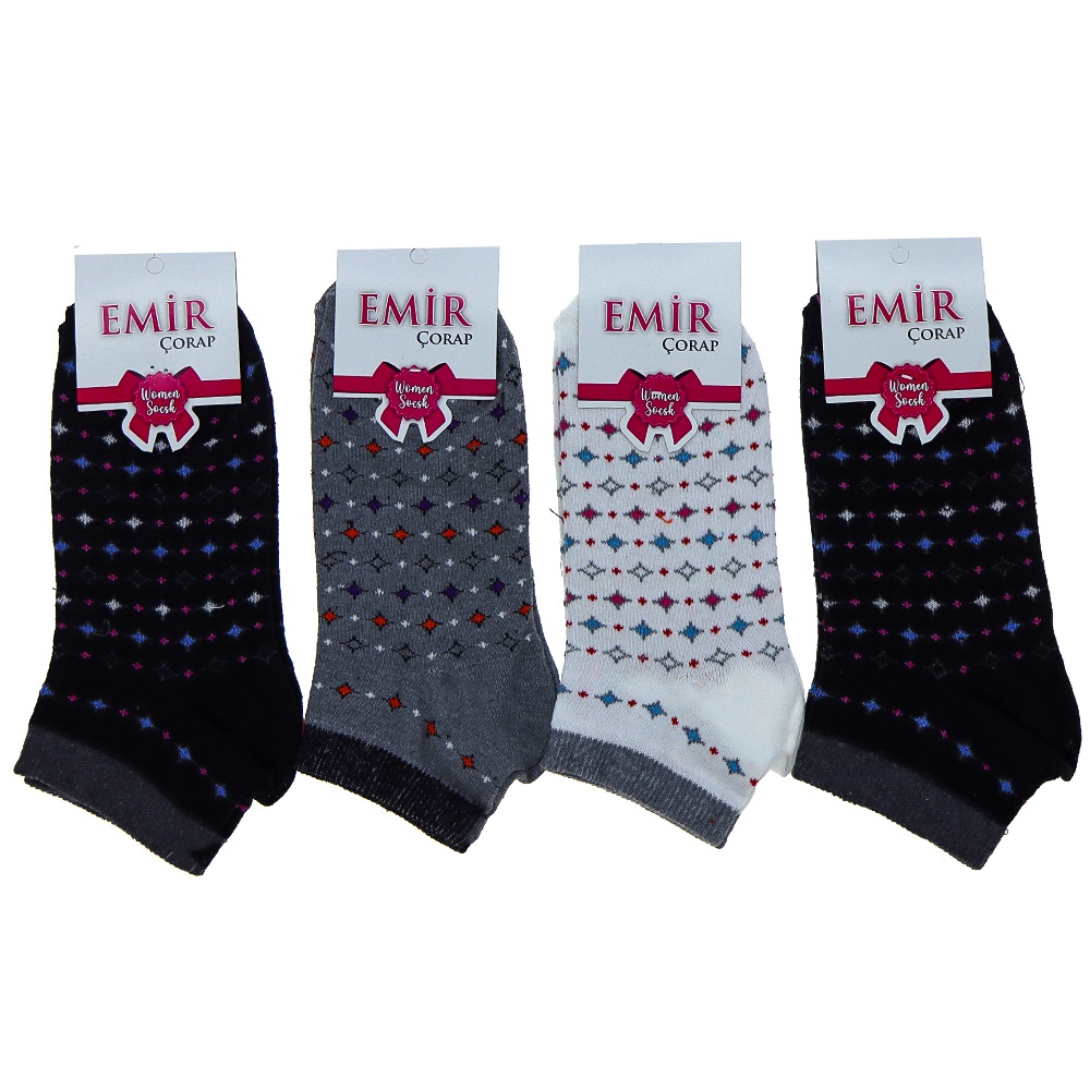 Emir 9552 Bayan Likralı Desenli Mevsimlik Patik Çorap- Karışık Renk