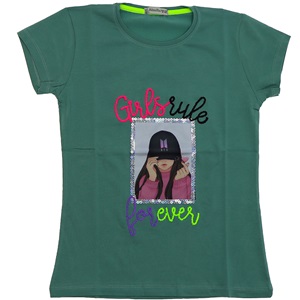 Almila 0006 Kız Çocuk Penye Dijital Nakışlı Tişört 9-12 Yaş