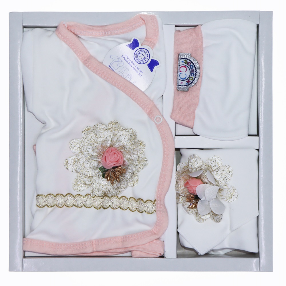 CC-509 Bebe Sutaşlı 5 Parça Lüx Zıbın Set 0-3 Ay - Karışık Renk - 0-3 AY