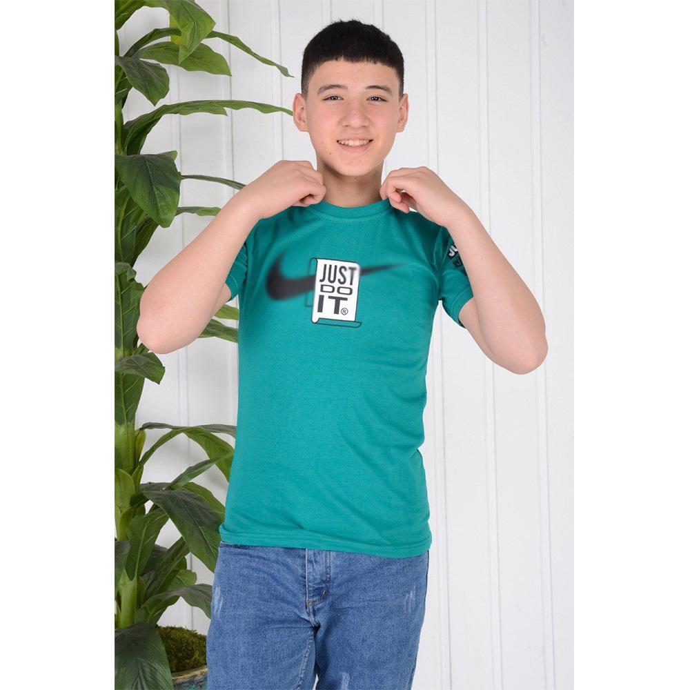 Şiar 6093 Erkek Çocuk Penye Compak Ön Çift Kol Baskılı Likralı Tişört 9-12 Yaş