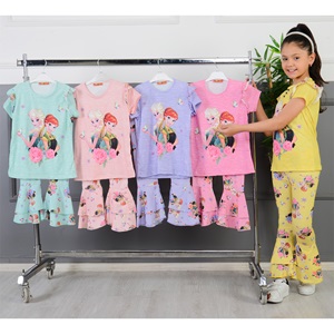 Tintini Kız Çocuk Elsa Ve Anna Baskılı İspanyol Tayt Tişört Takım 3-9 Yaş - Mint Yeşil