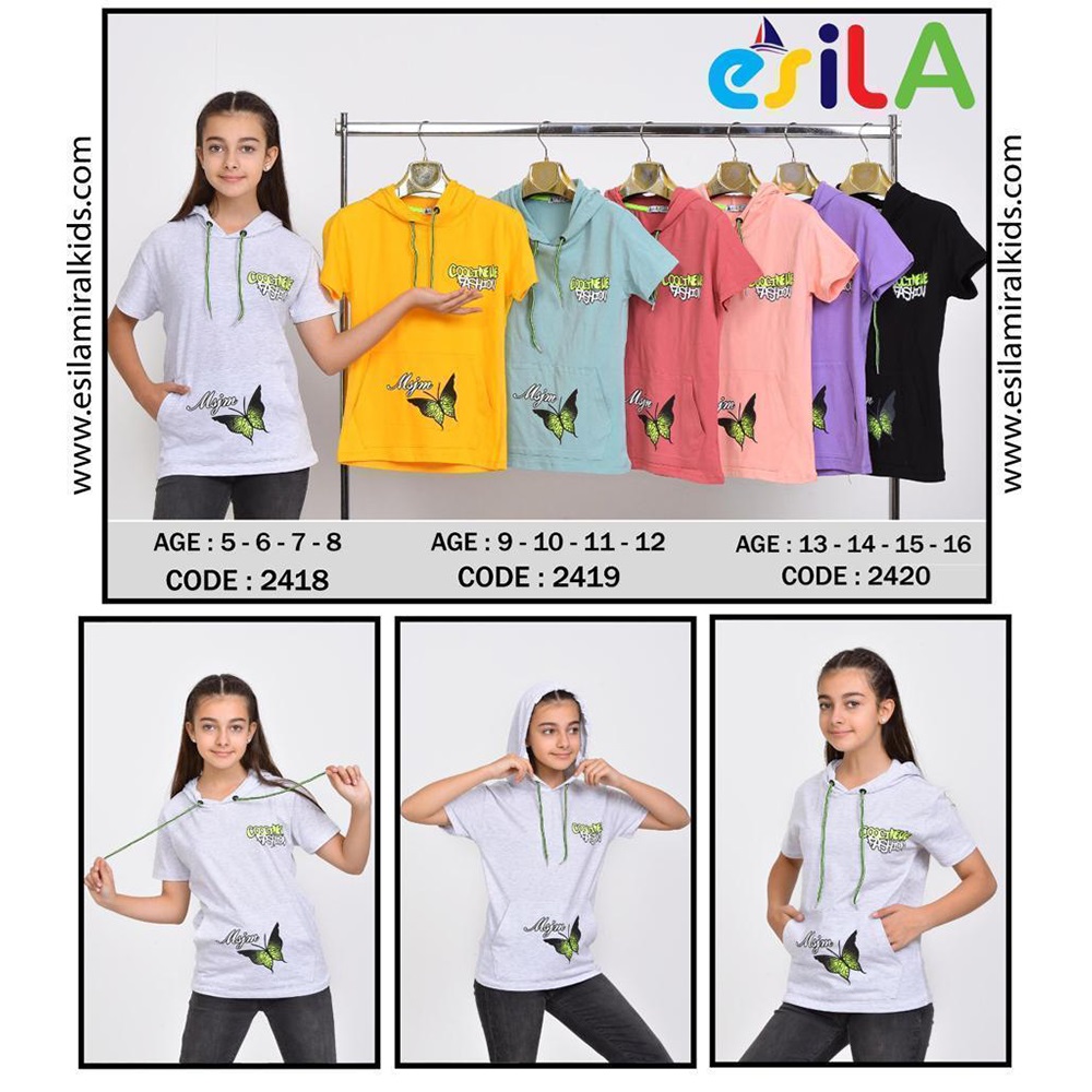 Esila 2418 Kız Çocuk Penye Coocınewe Fashıon Baskılı Kapşonlu Tişört 5-8 Yaş