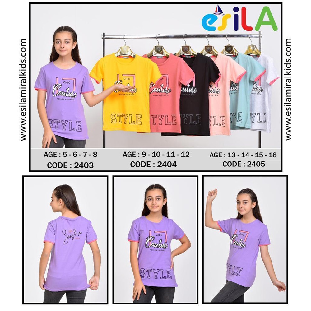 Esila 2404 Kız Çocuk Penye Chıc Couture Baskılı Tişört 9-12 Yaş
