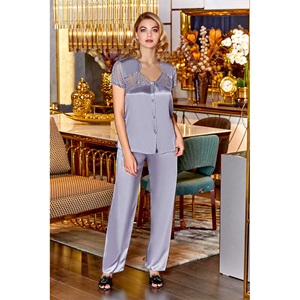 Jeremi S285 Bayan Saten Brodeli 6 Lı Gecelik Set Takım - Kırmızı - S