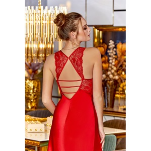 Jeremi S285 Bayan Saten Brodeli 6 Lı Gecelik Set Takım - Kırmızı - S