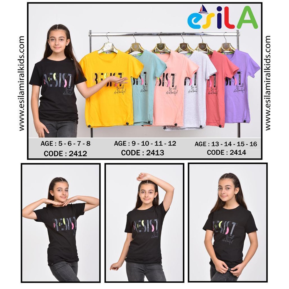 Esila 2412 Kız Çocuk Penye Resıst Baskılı Tişört 5-8 Yaş
