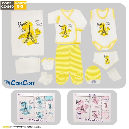 CC-560 Paris 10 Parça Lüx Zıbın Set 0-3 Ay - Sarı