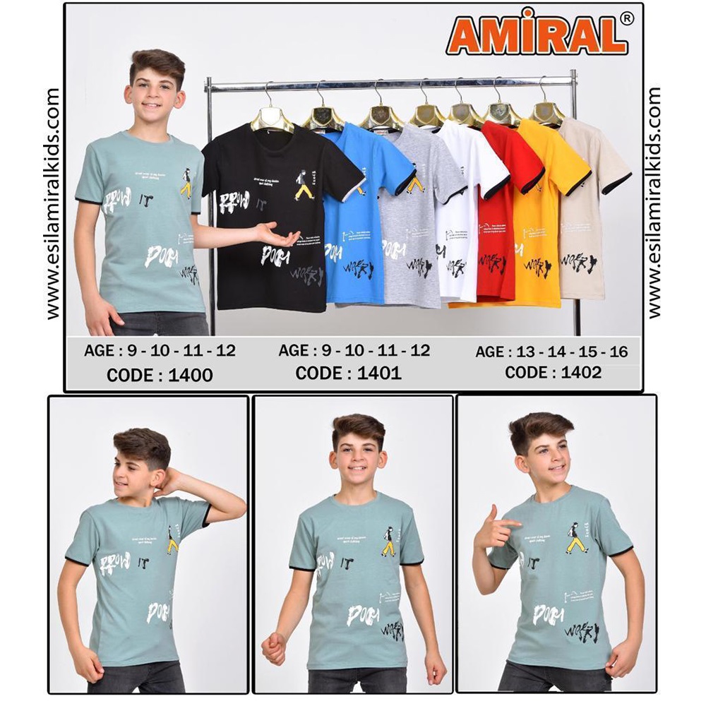 Amiral 1400 Erkek Çocuk Penye Prow It Pom Baskılı Tişört 5-8 Yaş