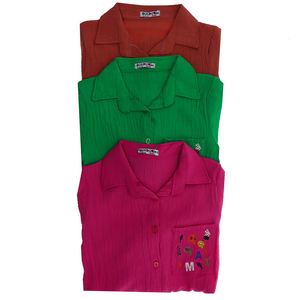 Güldür 9095 Kız Çocuk Cep Nakışlı Gömlek 13-16 Yaş