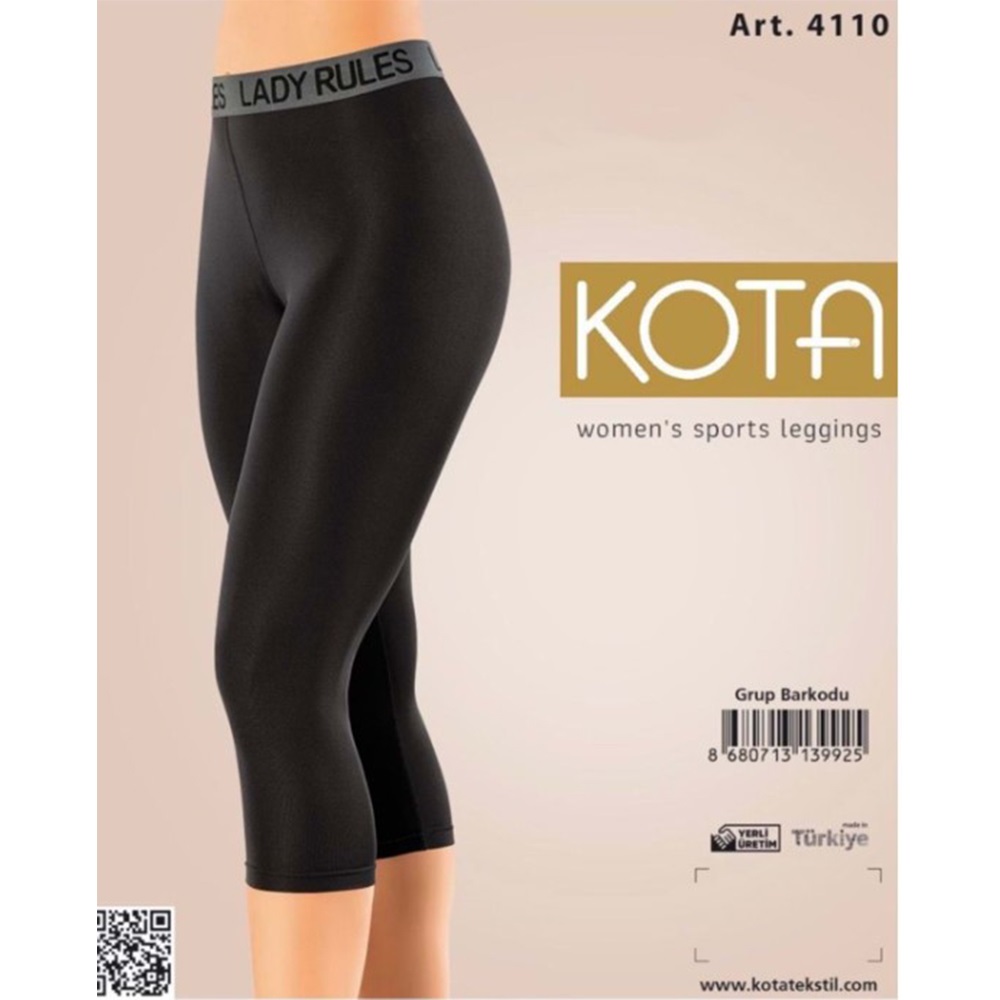 Kota 4110 Bayan Likralı Yüksek Modelli Disko Kapri Tayt 2XL - Siyah - XXL