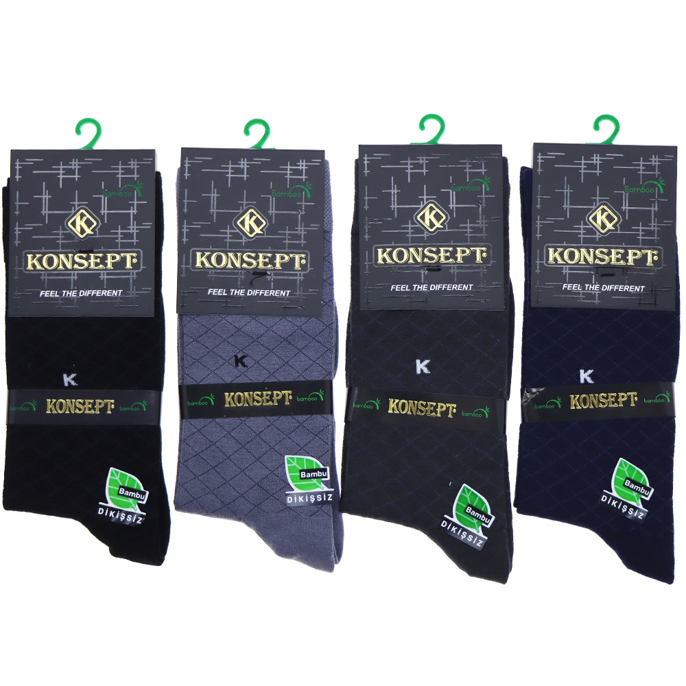 Konsept 410 Erkek Bambu Likralı Dikişsiz Kutulu Soket Çorap - Karışık Renk