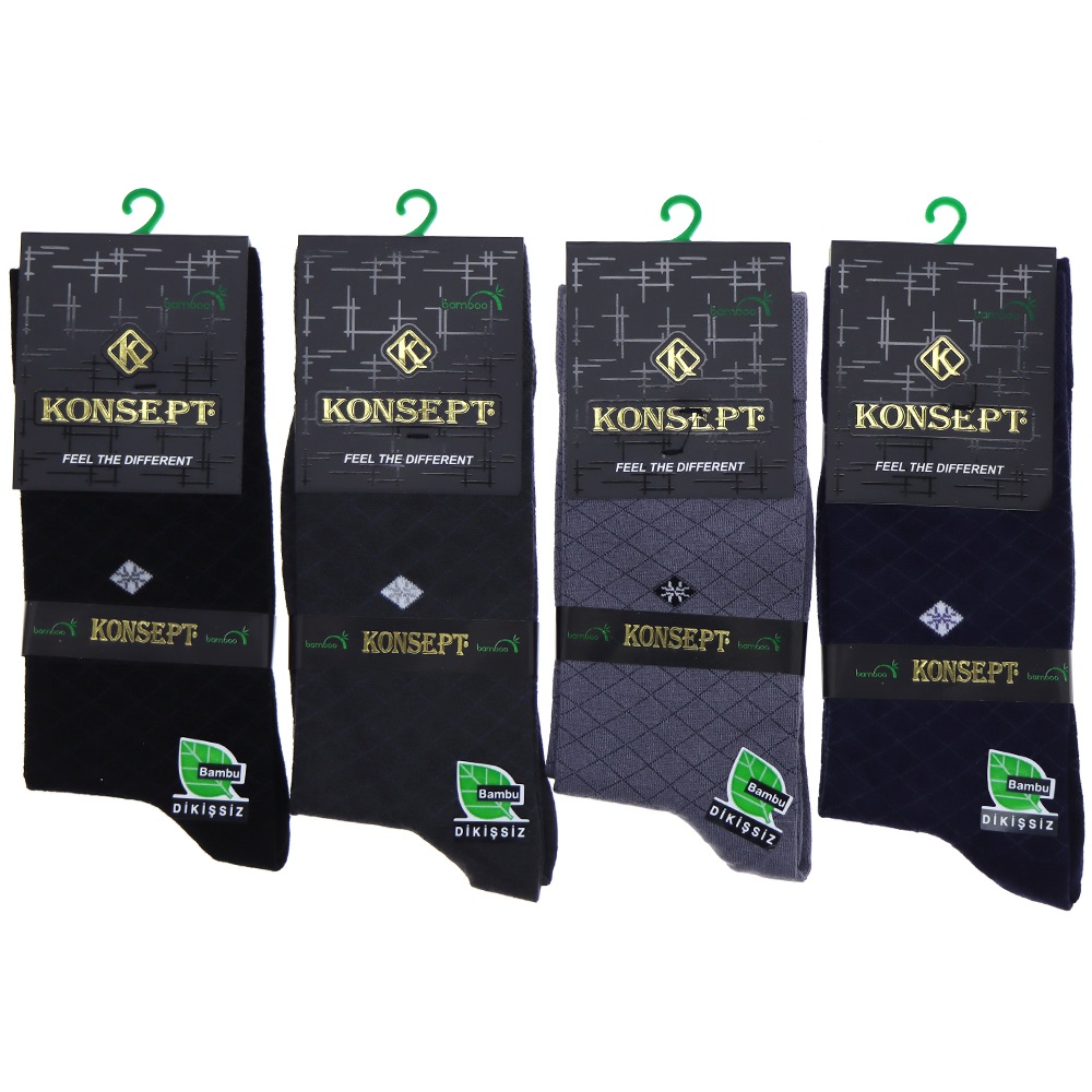 Konsept 410 Erkek Bambu Likralı Dikişsiz Kutulu Soket Çorap - Karışık Renk