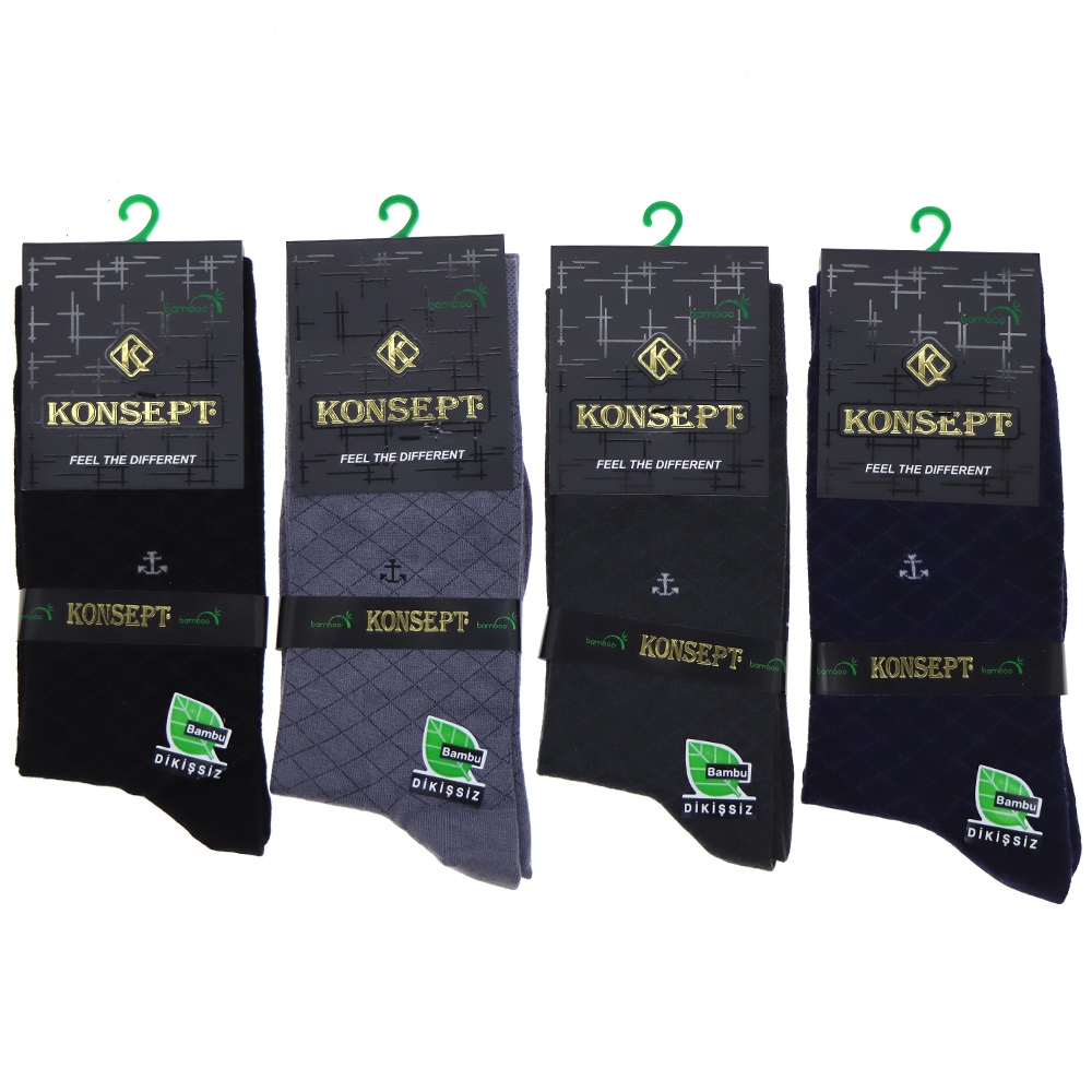 Konsept 410 Erkek Bambu Likralı Dikişsiz Kutulu Soket Çorap - Karışık Renk