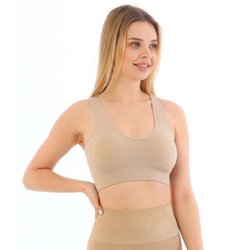 Form Angel 5704 Bayan Kalın Askılı 5 li Pedli Fitilli Crop Fit Büstiyer - Siyah - S-M